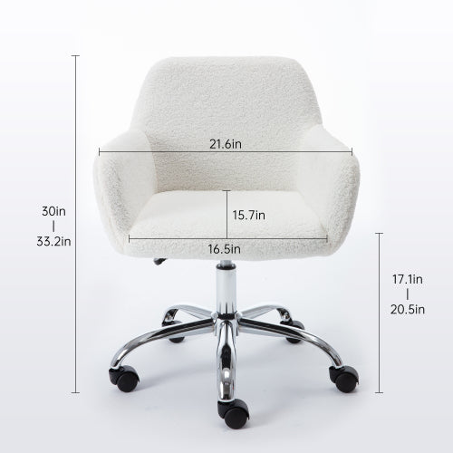 Height Adjustable Faux Fur Office Chair, White