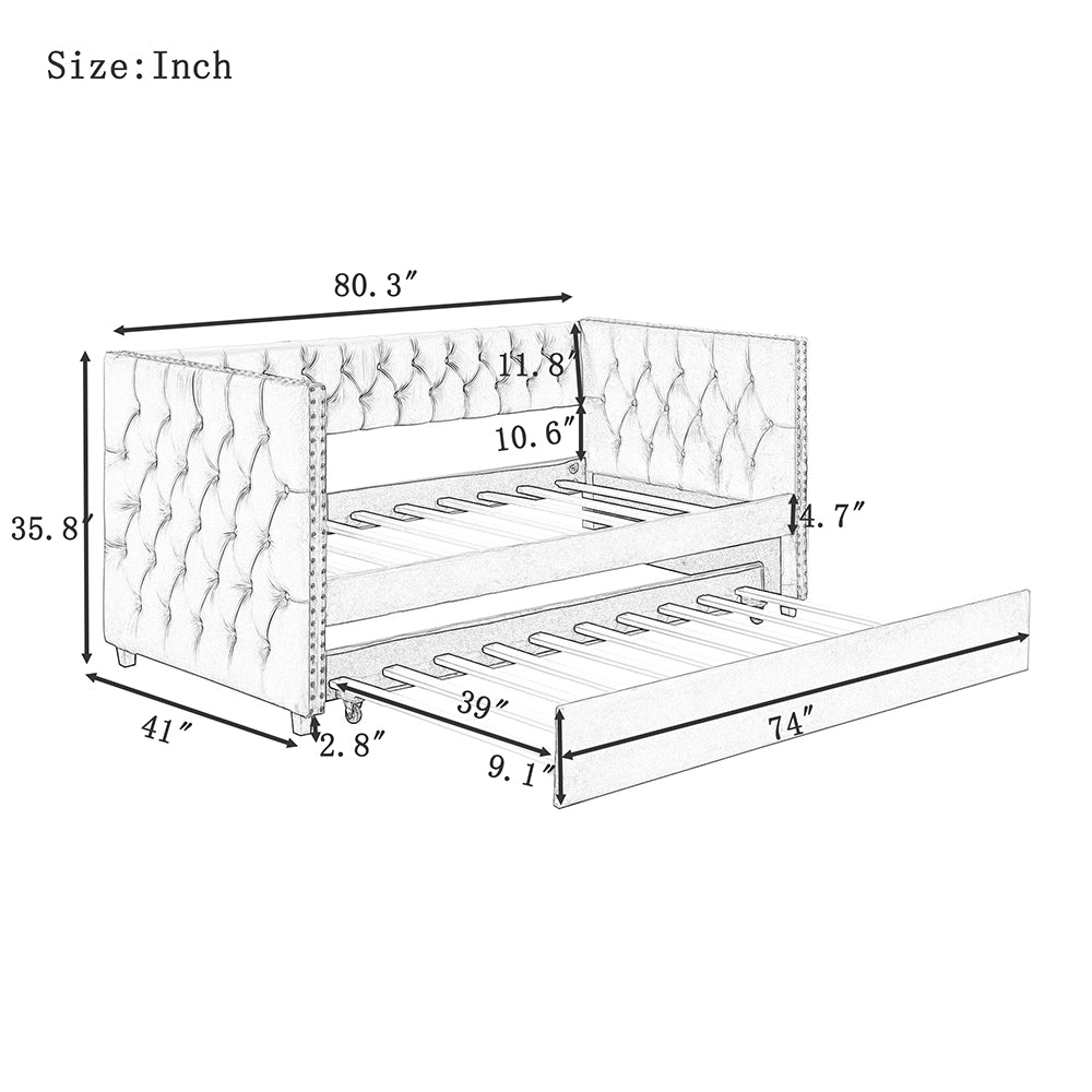 Twin Upholstered Tufted Daybed with Trundle