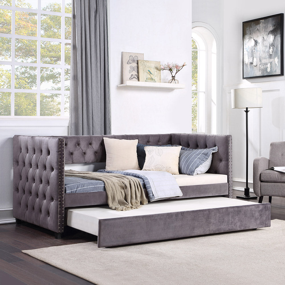 Twin Upholstered Tufted Daybed with Trundle