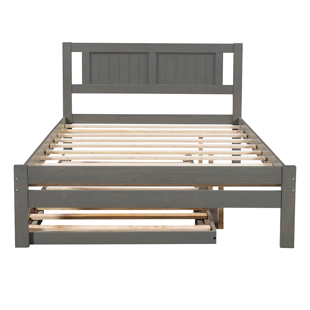 Full Size Platform Bed with Adjustable Trundle, Gray