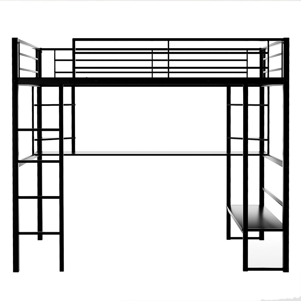 Twin Size Loft Metal Bed with Desk and Shelves