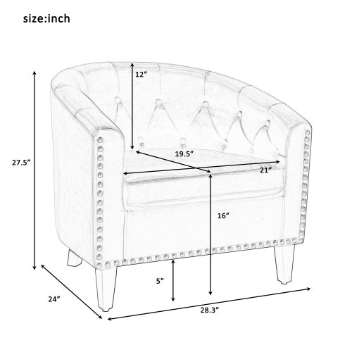 Linen Fabric Tufted Barrel Sofa Chairs, Tan