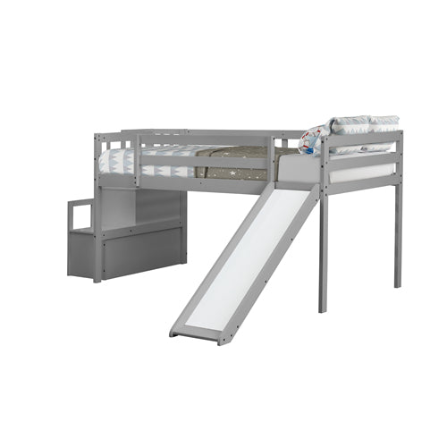 Twin size Loft Bed with Staircase,Storage,Slide, Gray