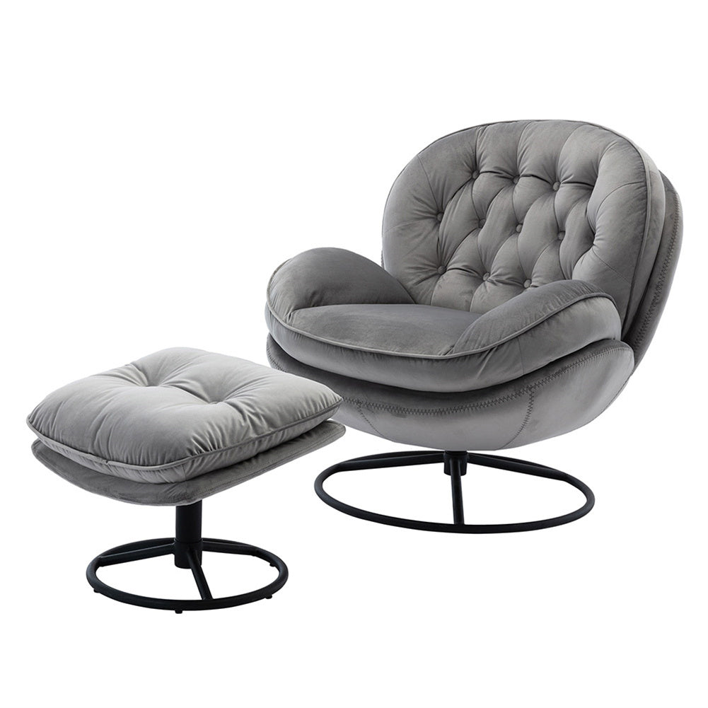 Velvet Swivel Chair and Ottoman