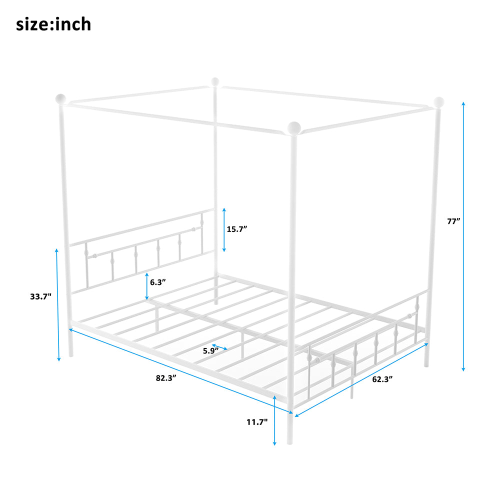 Queen Metal Canopy Bed with Headboard