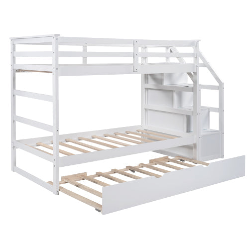 Twin-Over-Twin Bunk Bed with Trundle and Storage Stairs