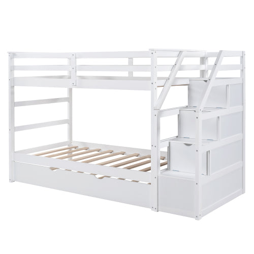 Twin-Over-Twin Bunk Bed with Trundle and Storage Stairs