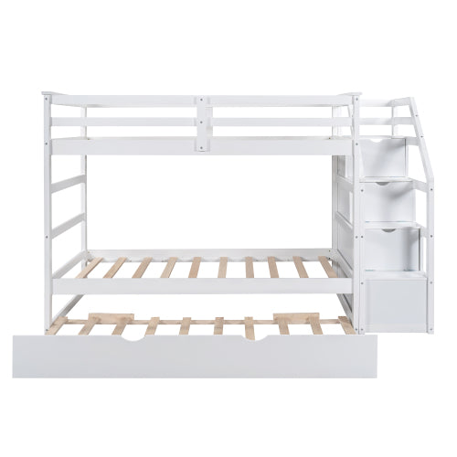 Twin-Over-Twin Bunk Bed with Trundle and Storage Stairs