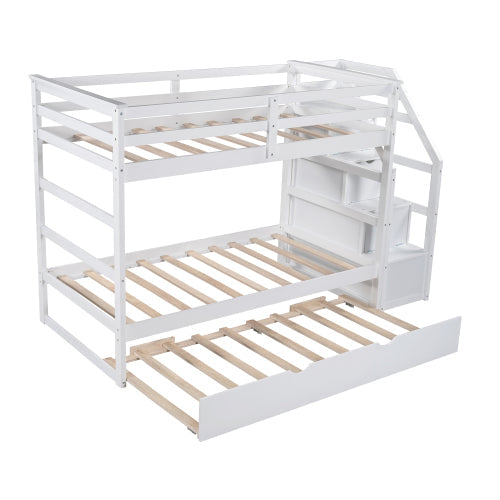 Twin-Over-Twin Bunk Bed with Trundle and Storage Stairs