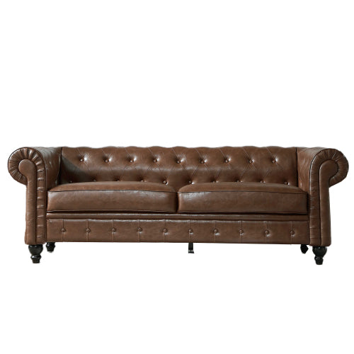 Retro Style PU Couch Flared Arm Sofa, Brown