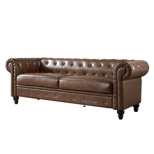 Retro Style PU Couch Flared Arm Sofa, Brown