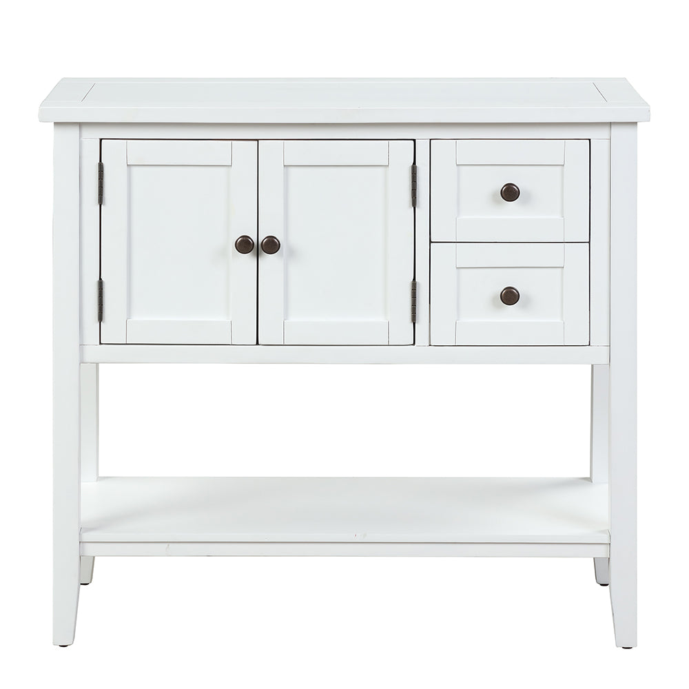 Modern Console Table with 2 Drawers, 1 Cabinet and 1 Shelf, White