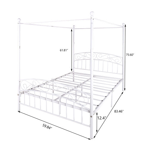 Queen Size Bed Frame with Headboard, White Metal