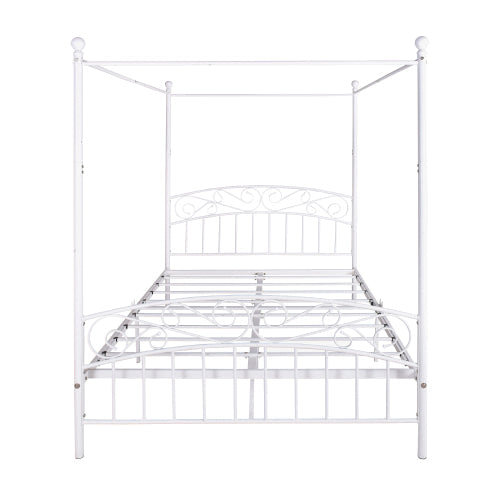 Queen Size Bed Frame with Headboard, White Metal