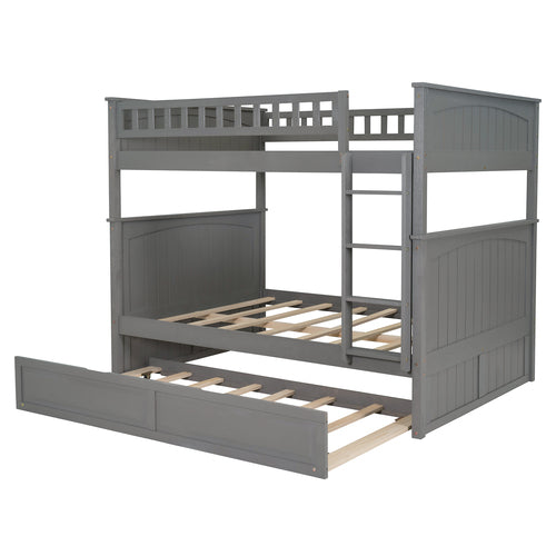 Full Over Full Bunk Bed with Trundle, Brushed Gray