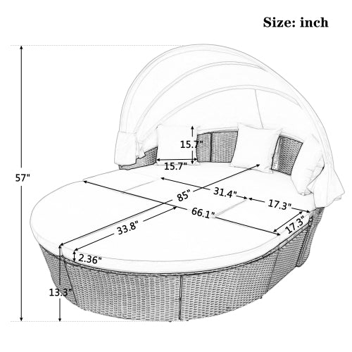 Rattan Daybed Set Sunbed with Retractable Canopy, Blue