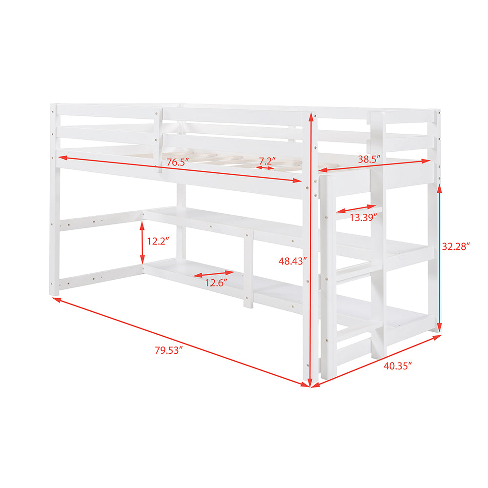 Twin Size Loft Bed with Shelves