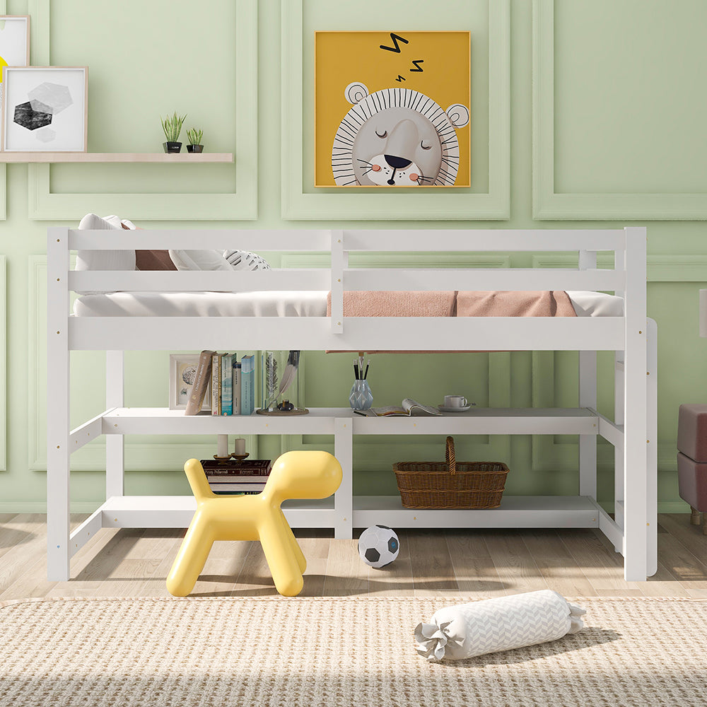 Twin Size Loft Bed with Shelves