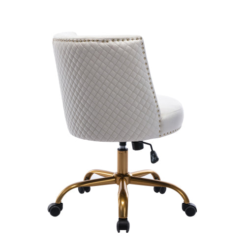 Velvet Office Swivel Chair, Ivory White