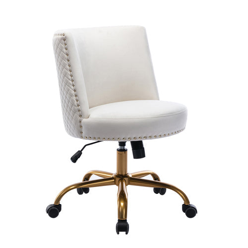 Velvet Office Swivel Chair, Ivory White