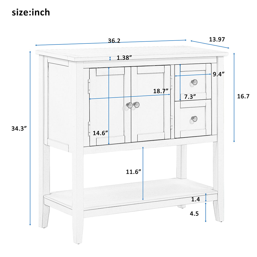 Modern Console Table with 2 Drawers, 1 Cabinet and 1 Shelf, White