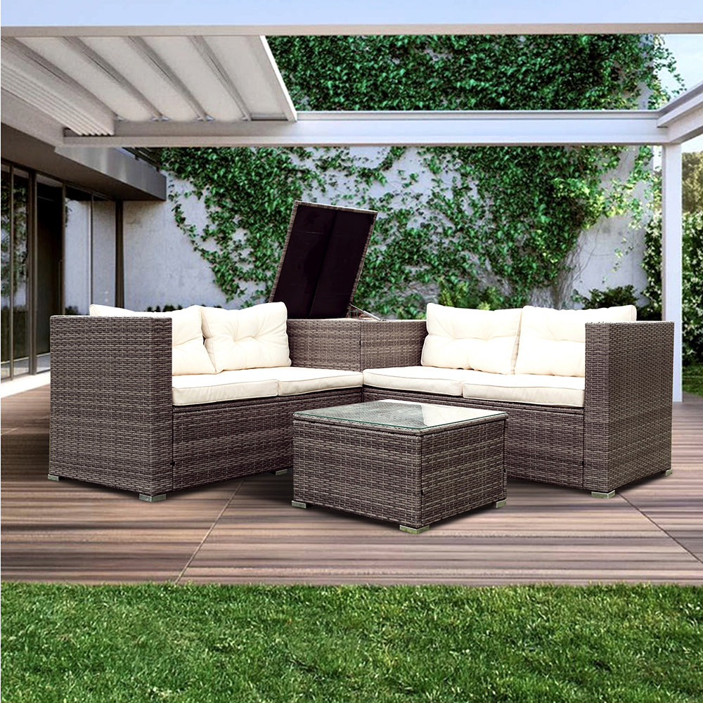 Rattan Sectional Sofa Set with Storage Box