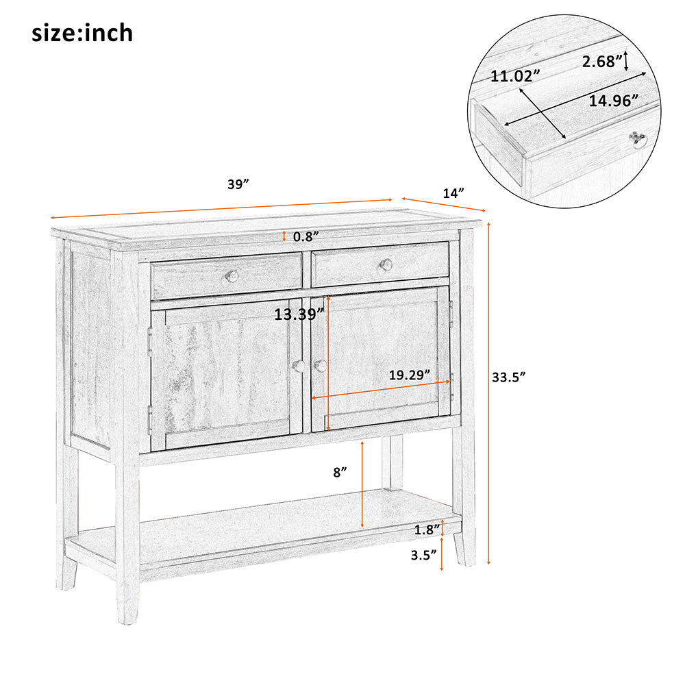 Console Table with Drawers, Cabinets and Shelf