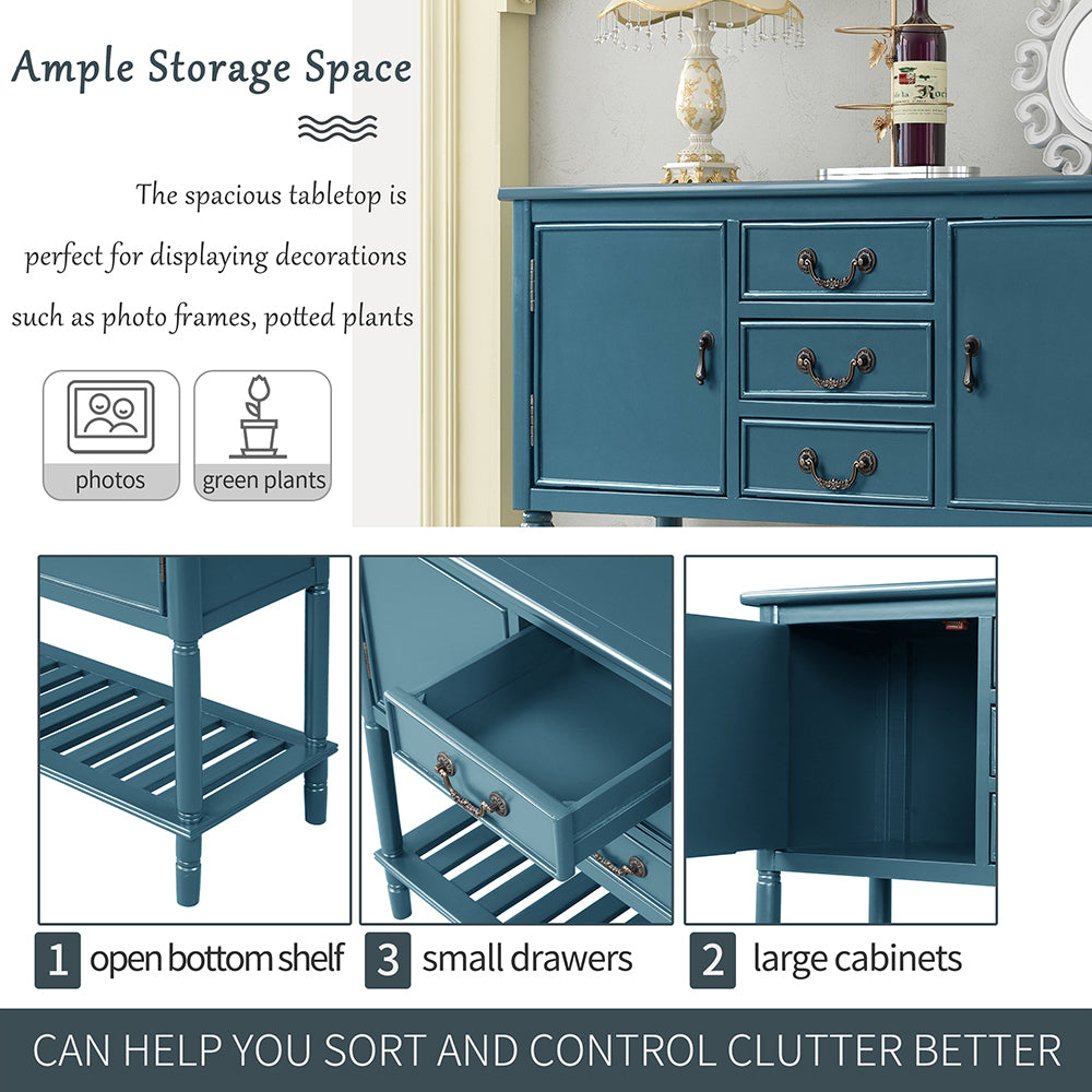 Console Table with 3 Drawers, 2 Cabinets and 1 Shelf, Blue