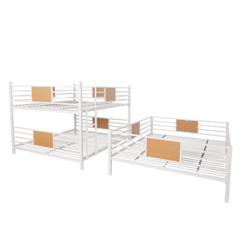 Full Triple Bunk Bed with Built-in Ladder, White