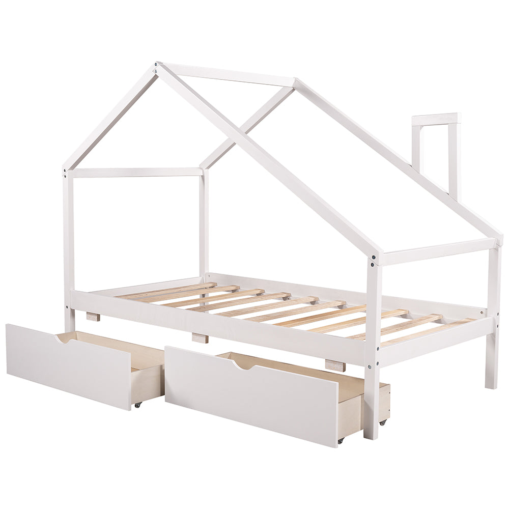 House Daybed Frame with Two Pull-out Drawers