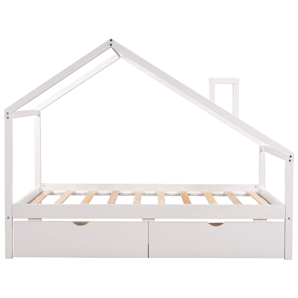 House Daybed Frame with Two Pull-out Drawers