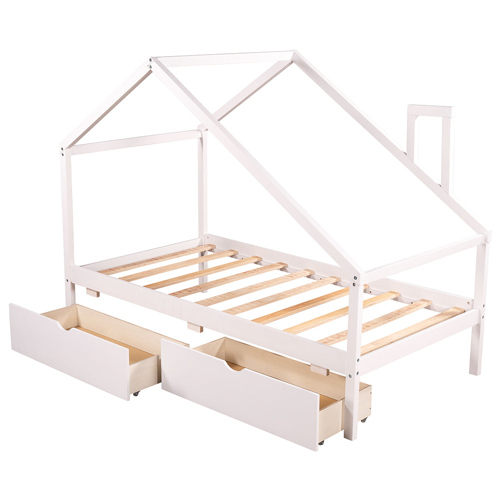 House Daybed Frame with Two Pull-out Drawers