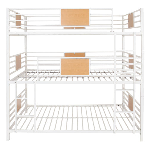 Full Triple Bunk Bed with Built-in Ladder, White