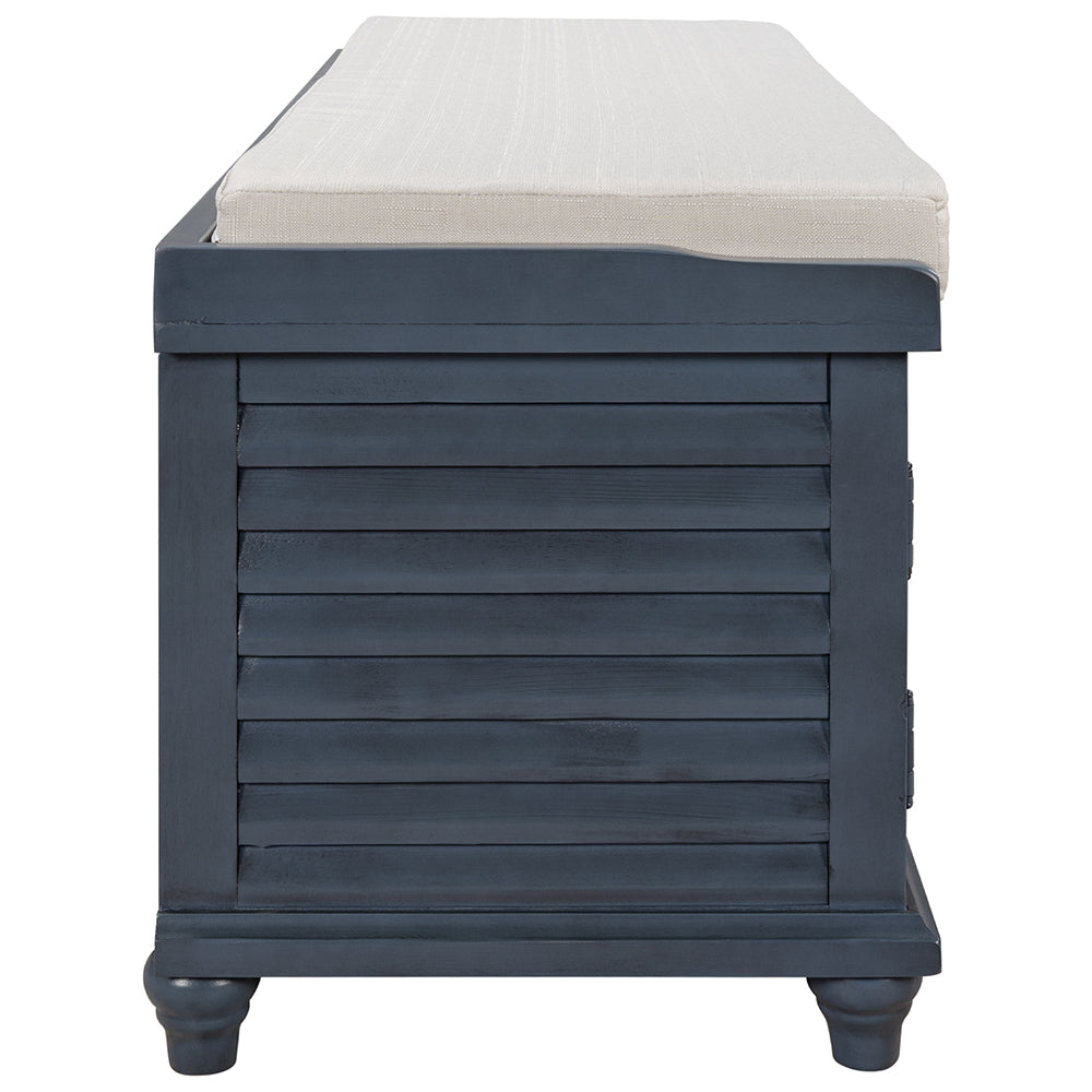 Wooden Storage Bench with Removable Cushion, Navy Blue