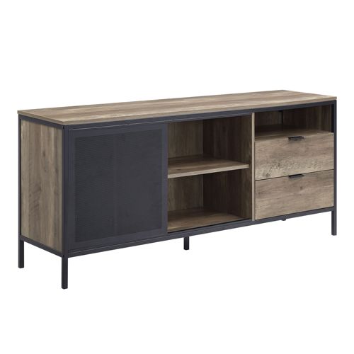 TV Stand with Sliding Door, Rustic Oak & Black