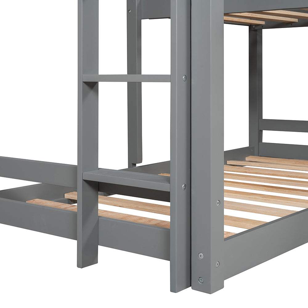 L-shaped Triple Bunk Bed with Slide