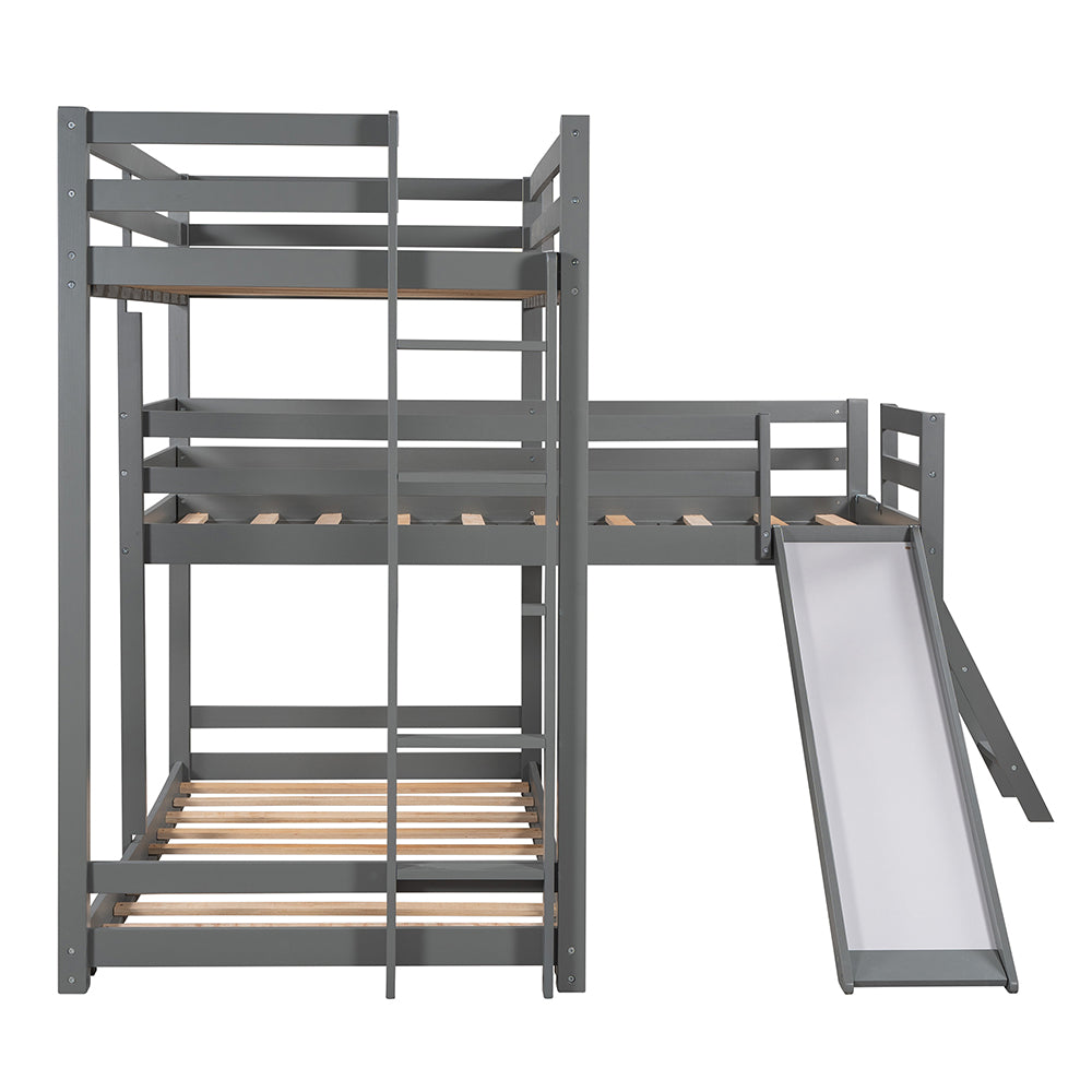 L-shaped Triple Bunk Bed with Slide