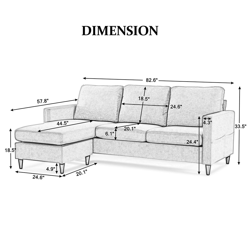 Reversible Sectional Sofa with Handy Side Pocket