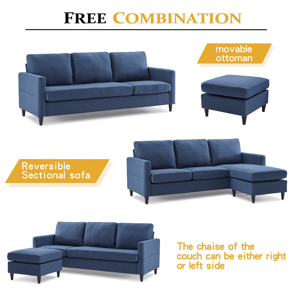 Reversible Sectional Sofa with Handy Side Pocket