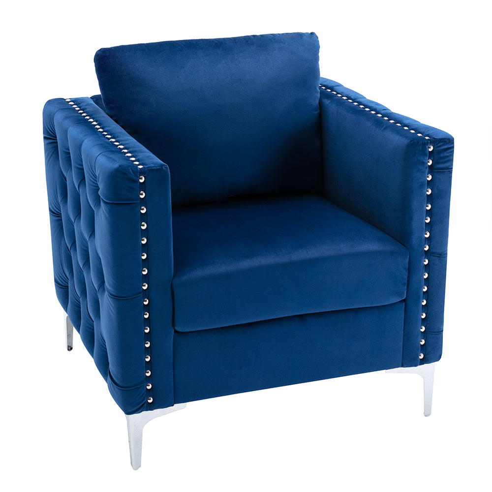 Velvet Upholstered Armchair Tufted Button Sofa Chair