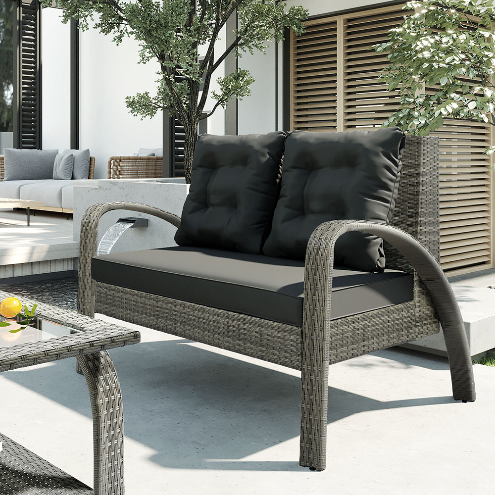 Sectional Rattan Sofa Set with Glass Storage Table