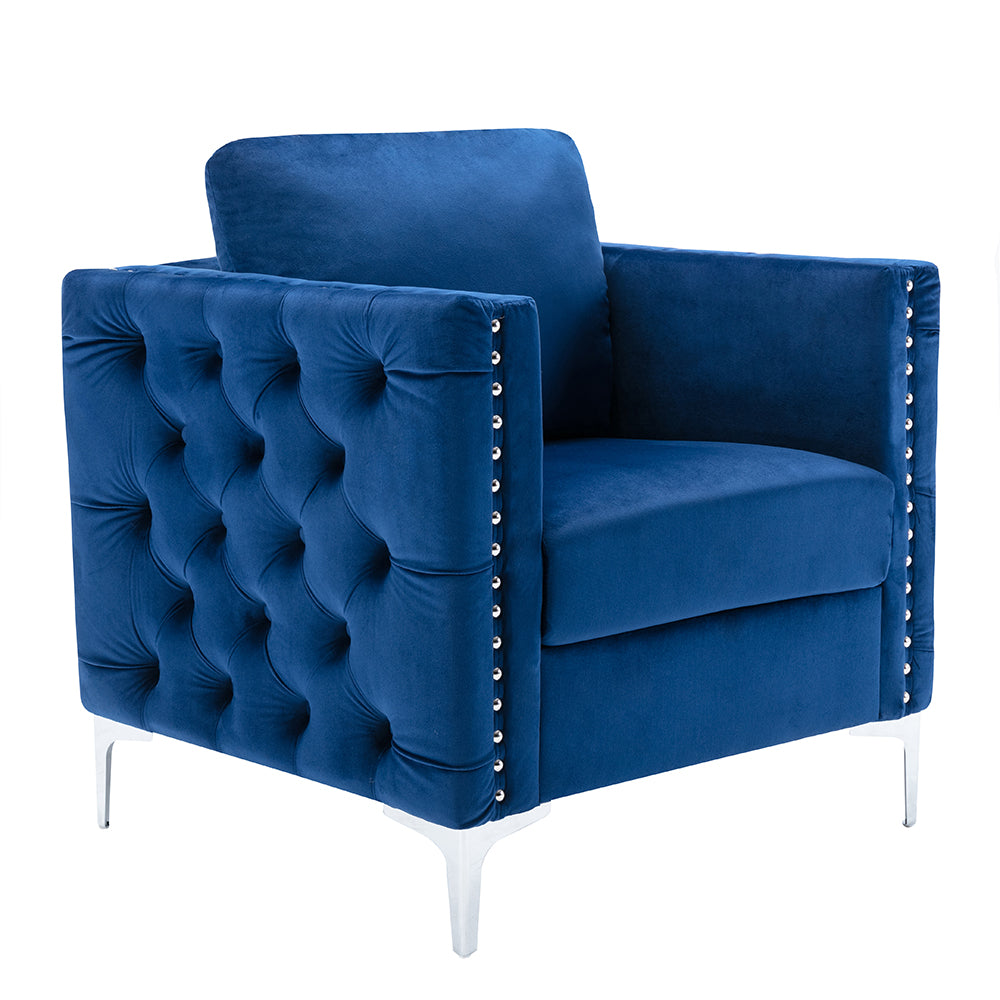 Velvet Upholstered Armchair Tufted Button Sofa Chair