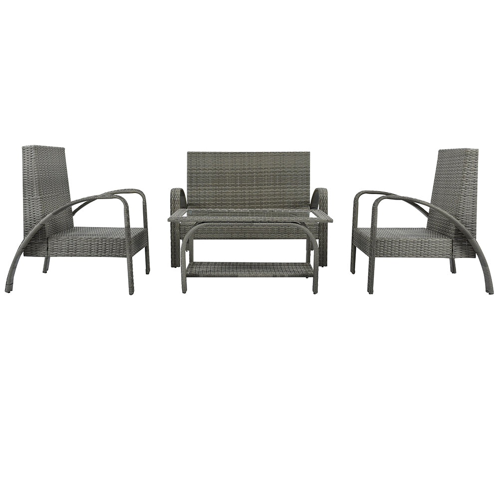 Sectional Rattan Sofa Set with Glass Storage Table