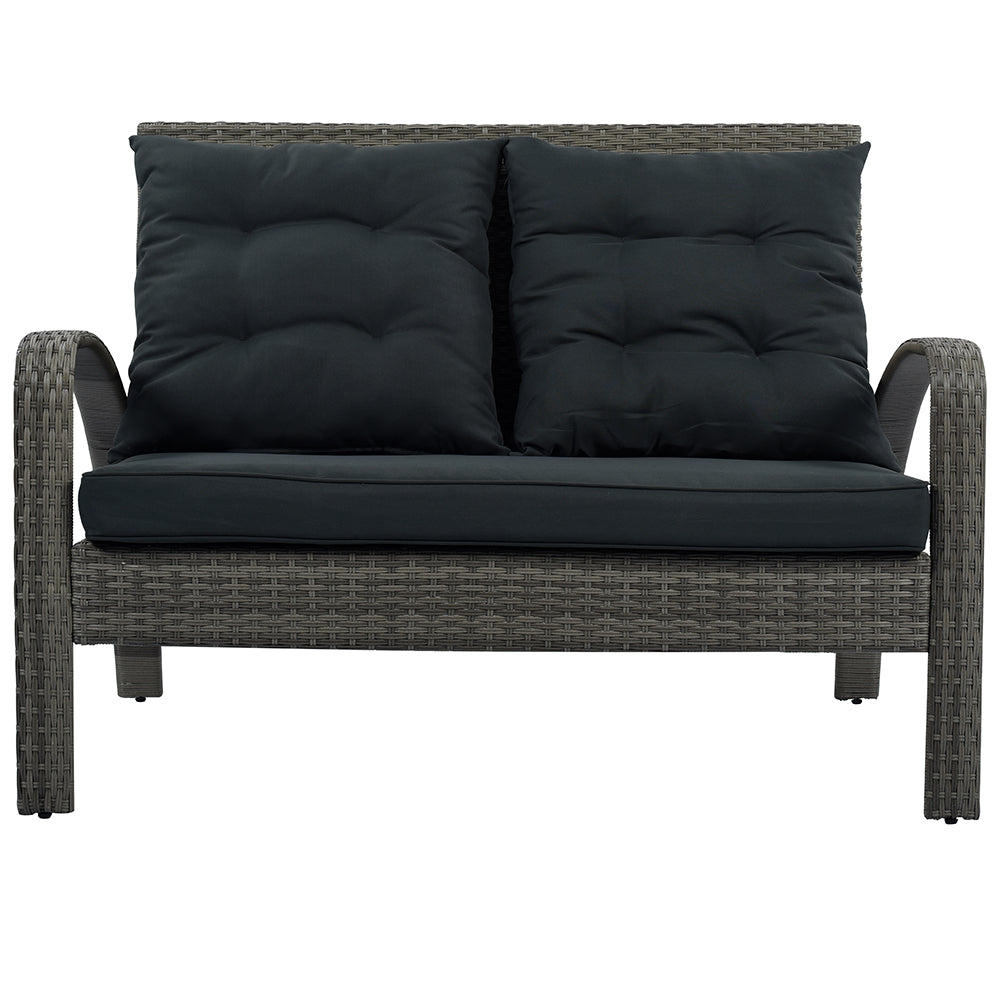 Sectional Rattan Sofa Set with Glass Storage Table