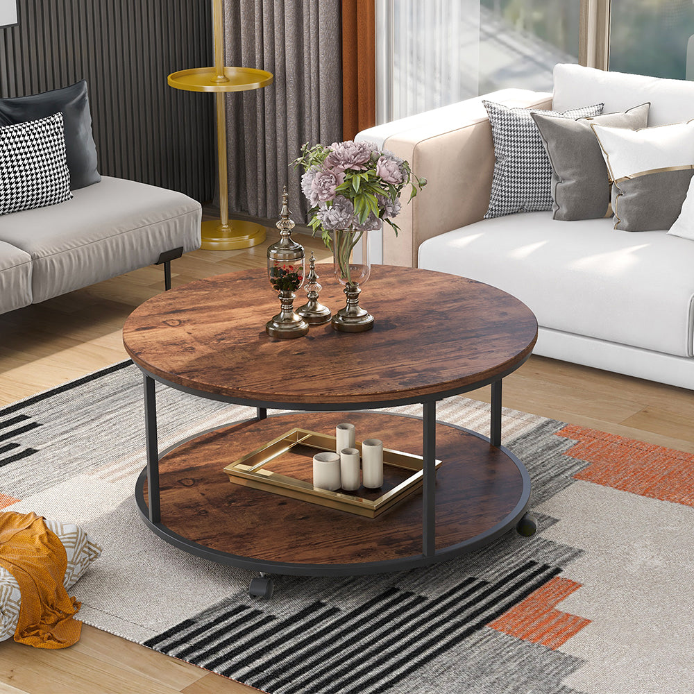 Round Coffee Table with Caster Wheels