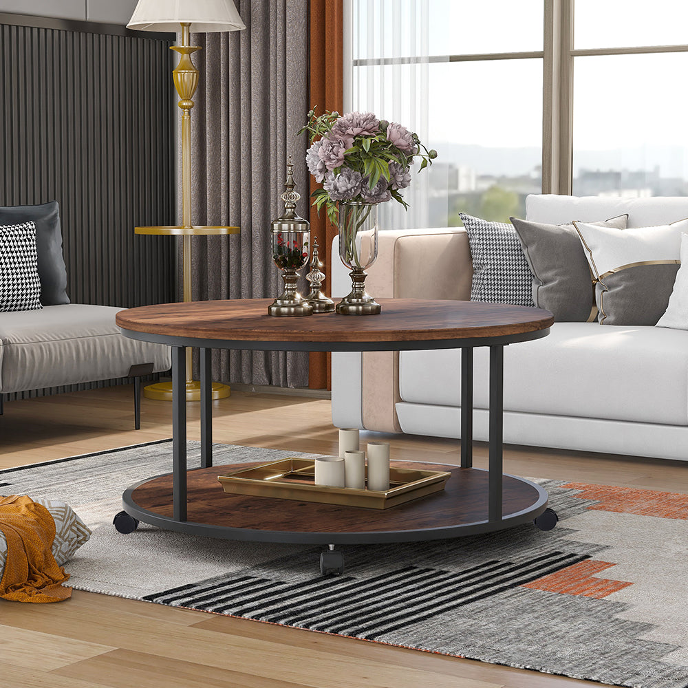 Round Coffee Table with Caster Wheels