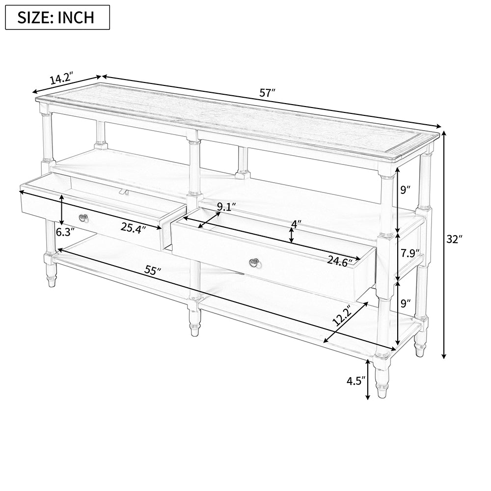 Console Table with Drawers and Shelves 