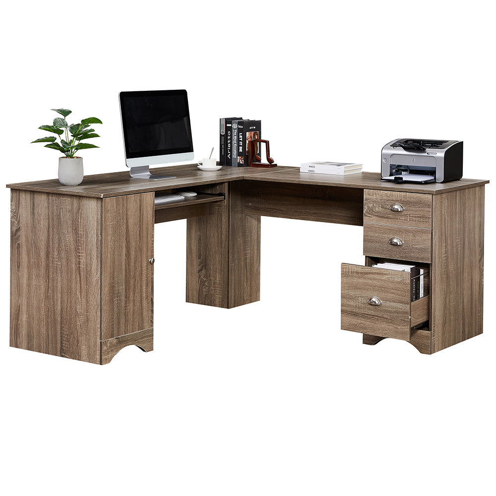 L-shaped Office Desk with Storage and Shelf