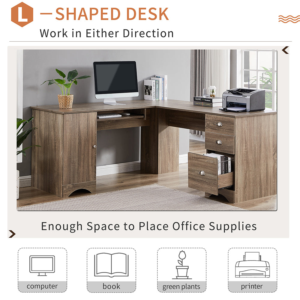 L-shaped Office Desk with Storage and Shelf