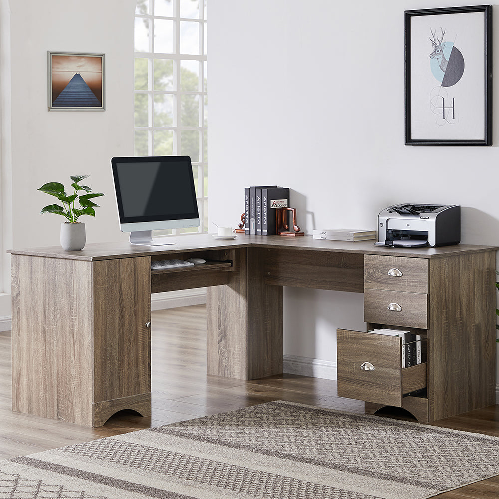 L-shaped Office Desk with Storage and Shelf